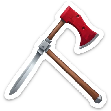Minecraft hoe with brown handle and ruby red blade sticker
