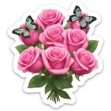 Pink Roses bouquet with butterflies sticker