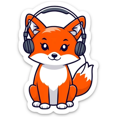 Red fox with headphones sticker