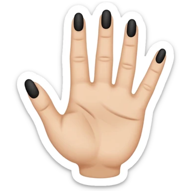emoji icon of a human hand, slightly clenched, Each3 of 5 finger has a small black minimalist tattoo: 8 on the first finger, 1 on the middle finger, 2 on the third finger. Simple thin line tattoos, no shading. Flat emoji style, simplified hand shape, neutral skin tone, clean outlines,  sticker