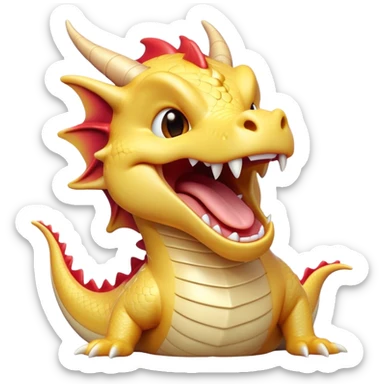Cinematic Cute Yawning Dragon Portrait Emoji, Head tilted slightly with a dramatic, wide-open yawn, showcasing a soft, lustrous scaled body with gently drooping fins and half-closed, drowsy eyes, each scale rendered in exquisite detail under natural light; high shine, relaxed yet expressive, styled with a dash of fantastical charm, soft glowing outline, capturing the essence of a sleepy yet affectionate dragon that appears ready to stretch out and rest in its enchanted lair! sticker