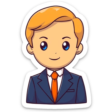 Russian leader with serious expression, short blonde hair, blue eyes, in formal suit sticker