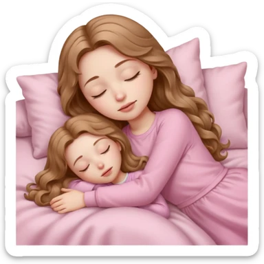 girl with pale skin and long wavy light brown hair in light pink clothes sleeping sticker