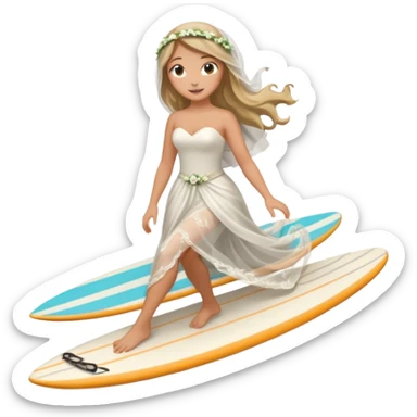 Bride holding her phone and long sholve. Under her feet, there is a surfing board. sticker
