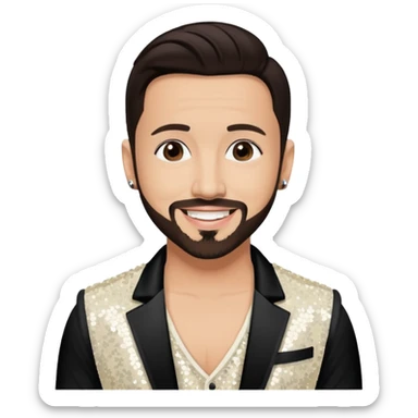 AJ McLean from Backstreet Boys with dark brown hair, ivory sequin outfit sticker