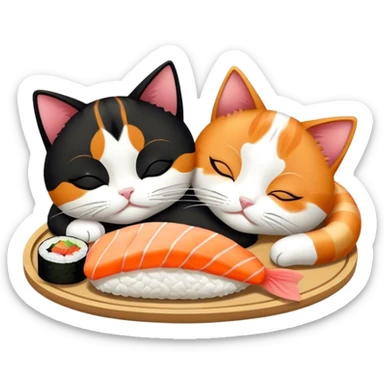 two cats sleeping eating sushi sticker