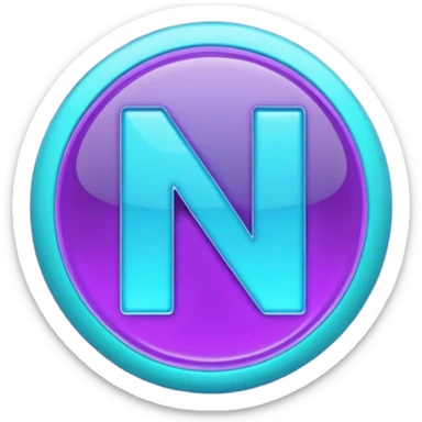 futuristic minimalistic emoji icon, letters "N" formed by three glowing digital lines representing Storm, Atom and NoizeGames, neon purple (#8B5CF6) and cyan (#00E0FF) on dark background, modern tech style, 1:1 aspect ratio sticker