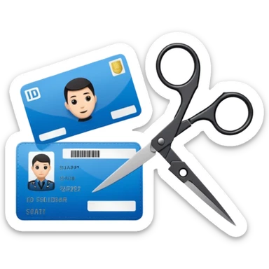 Floating black Scissors cutting an idf soldier ID card in 2 parts .hyper realistic sticker