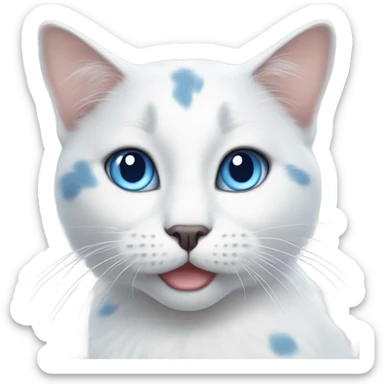white cat with blue eyes and grey spots sticker