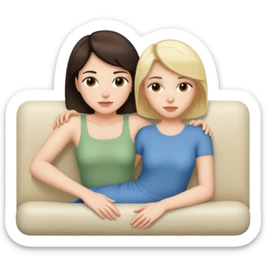Short haired brunette woman laying on the lap of a long blonde haired woman sticker