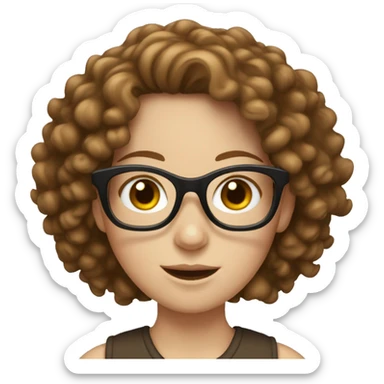 white girl with brown curly hair and glasses sticker