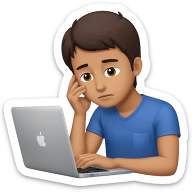 man working at laptop, exhausted, dramatic pose sticker