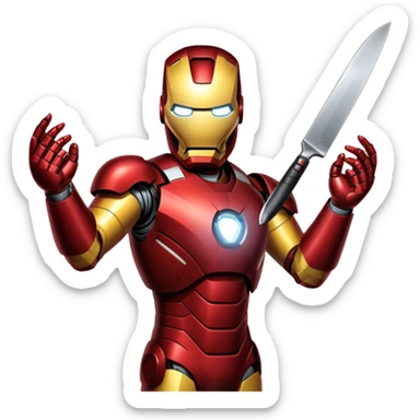 Guy with knife  and thanks with fork iron man with laser beams sticker
