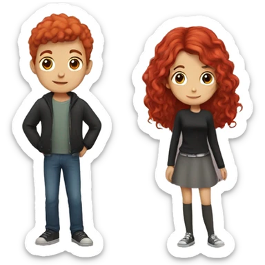 A boy with red hair and a girl with black hair sticker