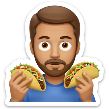 White man with brown hair and a gray goatee eating a taco sticker