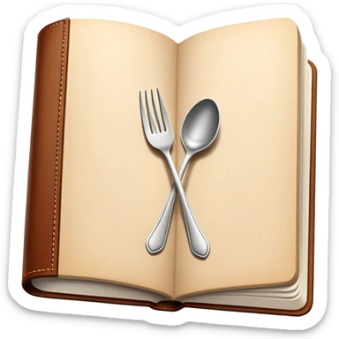 Closed cookbook with a fork and spoon symbol on the cover – collection of recipes sticker