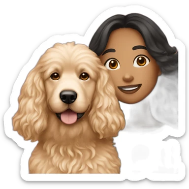 Girl with long black hair and light skin holding red goldendoodle sticker