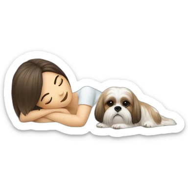 Shih tzu dog and human woman sleeping on couch sticker