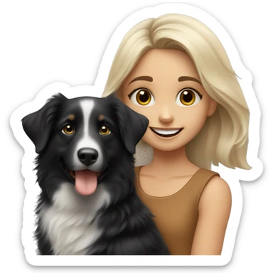Blonde girl with happy black Australian shepherd puppy sticker