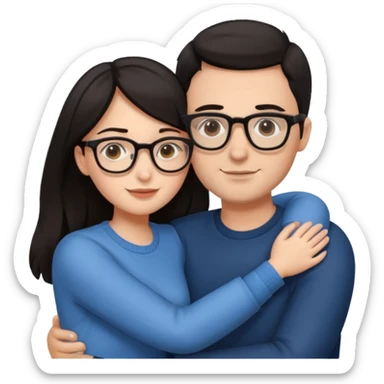 dark haired man with glasses hugging dark long haired woman with glasses sticker