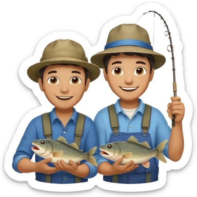 Father and son happy after catching a catfish sticker