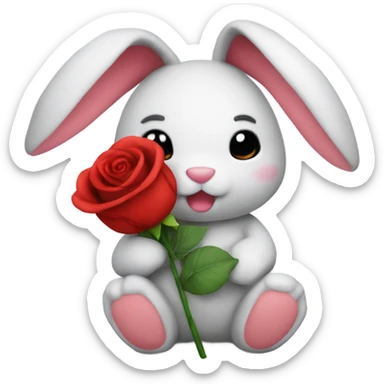 plushie bunny holding red rose sticker