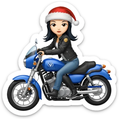 biker girl black long hair moto christmas yamaha blue sticker