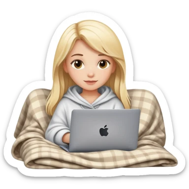 smart blonde tech girl cozy with laptop and blanket  sticker
