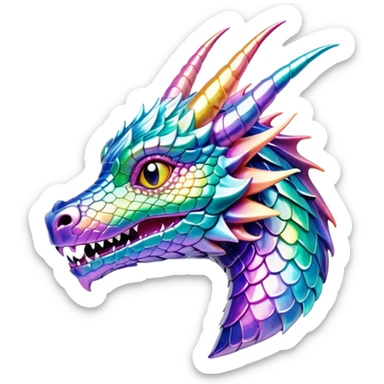 Sparkly glossy Pastel iridescent glass dragon head profile sticker