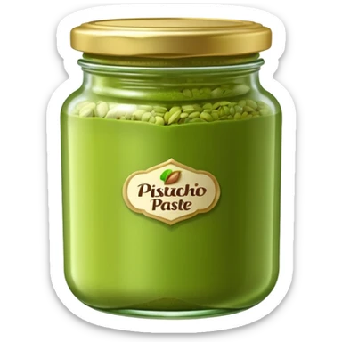An opened jar of creamy pistachio paste sticker