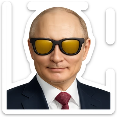 photorealistic portrait of Putin wearing cool sunglasses, emoji style, confident expression sticker