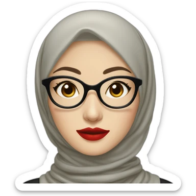 Classy Indonesian woman with pale skin and red lips wear hijab and round glasses sticker