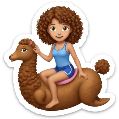 Голая женщина 18 лет, с коричневыми кудрявыми волосами белой кожей и средним размером груди в полный рост скачет на члене sticker