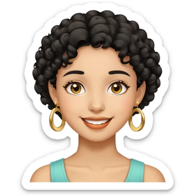 Girl showing happiness, medium skin tone, short curly black hair, gold earrings Minimal emoji showing happiness, medium skin tone, short curly black hair, gold earrings sticker