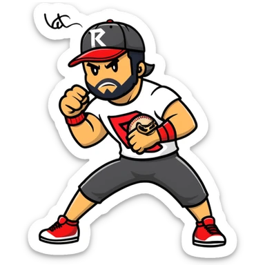 Razor Ramon from Sega WWF Mania video game in his signature pose defeating a cat in a baseball cap sticker