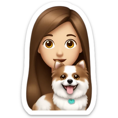 a girl with brown hair with a white pomerania  sticker