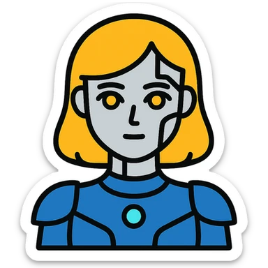 futuristic cyborg girl with metallic features and glowing accents sticker