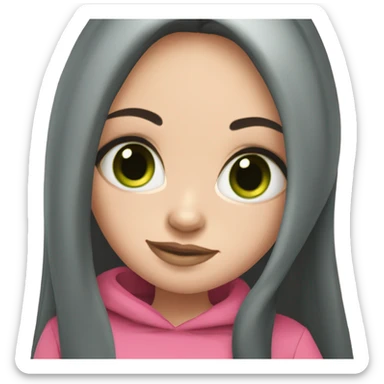 Beautiful Russian girl with green eyes and very long black hair pink clothes pregnant sticker