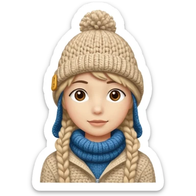 high school student wearing a crochetted winter hat. the hat should be an oatmeal color and texture sticker