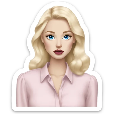 Hot girly pale blonde with blue eyes and light pink lips wearing YsL. Puffed sleeve shirt sticker