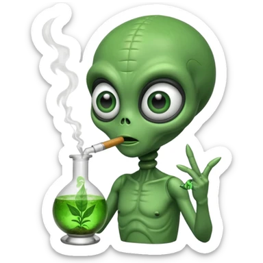 Alien smoking weed from a bong sticker