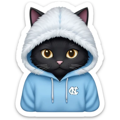 Black cat wearing a UNC hoodie sticker