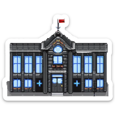 school building with classroom windows and entrance door, no flag sticker