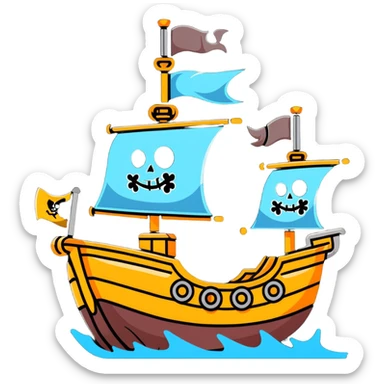 A cartoon toy pirate ship with a friendly face and tiny cannons sticker