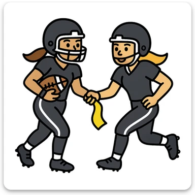 Update to show a woman pulling a lemon lime colored flag from another player's belt, both wearing helmets and black uniforms with white accents, with a football present. No country flags. Keep the background transparent. sticker