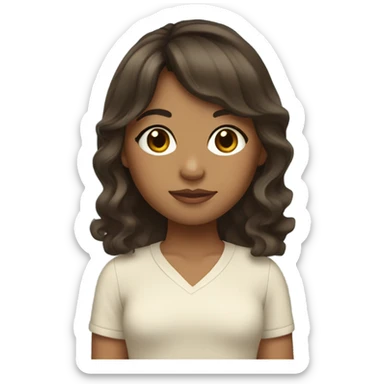 Girl with tan skin and dark brown hair with curtain bangs and wavy hair  sticker