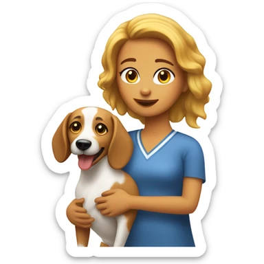 Chica blanca con pelo moreno con un perrito salchicha sticker