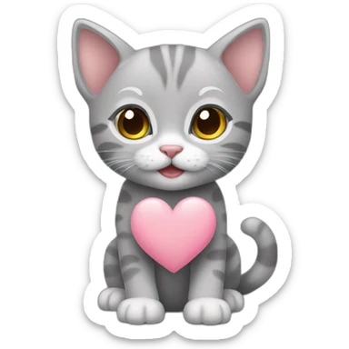 Gray kitten hearts sticker