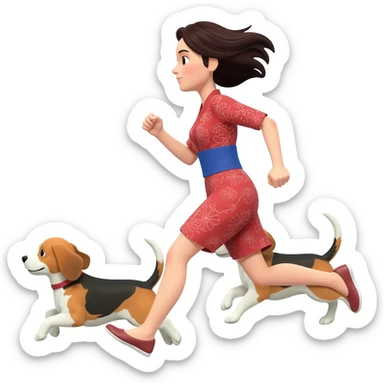 femme franco japonaise qui cours avec son beagles devant sticker