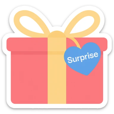 Change the heart-shaped gift tag to blue, keep the name 'Surprise'. sticker